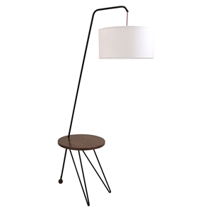 Stork Floor Lamp with Table Accent - Walnut, White 