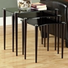 Aviana 3 Piece Nesting Tables Set - Black Glass, Cappuccino Legs - MNRH-I-3011