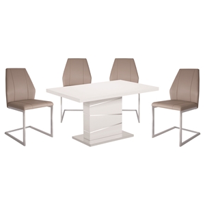 5 Pieces Cafe-445 Dining Set - Taupe, White 