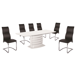 7 Pieces Cafe-446 Extended Dining Set - High Back, Black, White 