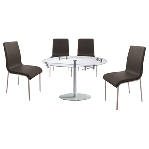 5 Pieces Cafe-409 Round Extended Dining Set - Black, Chrome 