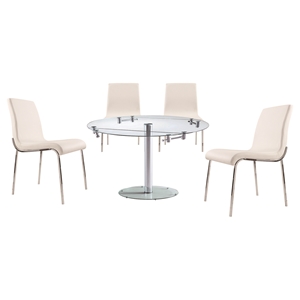 5 Pieces Cafe-409 Round Extended Dining Set - White, Chrome 