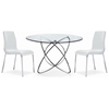 Cafe 5 Piece Dining Set - Round Glass, Chrome Rings Base, White - NSI-431007SW