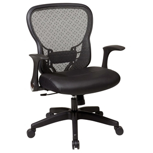 Space Seating 529 Series Deluxe R2 SpaceGrid Back with Leather Seat Office Chair - Flip Armrests 