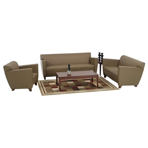 Contemporary Armchair, Loveseat, and Sofa Set in Taupe Leather 