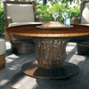 60" Round Chat Table - Cast Stone, Crushed Bamboo Detail - PAD-OL-OCBTOP-60-OL-VST05BASE