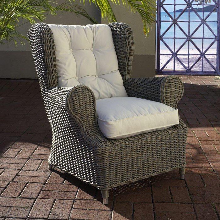 Outdoor Wingback Chair - White Fabric Cushion, Gray Wicker | DCG Stores