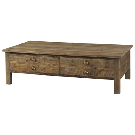 Salvaged Wood 2-Drawer Coffee Table - Cup Handles | DCG Stores