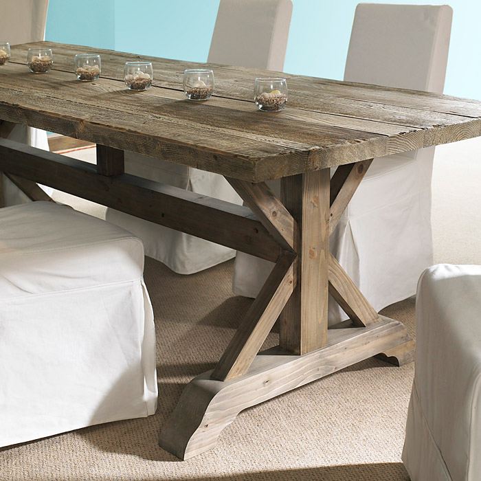 Salvaged Wood Rectangular Dining Table - Natural, Trestle Base | DCG Stores
