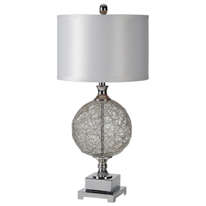 Jasmin Table Lamp - Chrome, Metal, Gray Silk Shade 