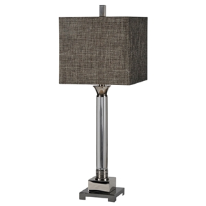 Pacy Table Lamp - Crystal Stand, Metal Base, Dark Brown Shade 