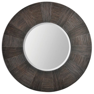 Delevan Round Wall Mirror - Beveled, Brown Frame 