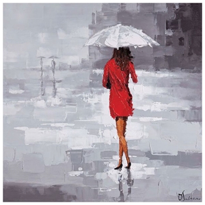 Red Rain Oil Painting - Square Canvas 
