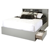 Vito Queen Mates Bed - 2 Drawers, Bookcase Headboard, Soft Gray - SS-10043