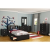 Spark Twin Mates Bed - 3 Drawers, Bookcase Headboard, Pure Black - SS-10049