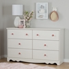 Lily Rose Double Dresser - 6 Drawers, White Wash - SS-10078