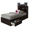 Vito Twin Bookcase Headboard with Decals - Castle Theme, Chocolate - SS-10100