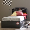 Luka Twin Mates Bed - Racing Flag, Race Badges Wall Decals, Black Onyx - SS-8050117K