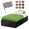 Luka Twin Mates Bed - Racing Flag, Race Badges Wall Decals, Black Onyx - SS-8050117K