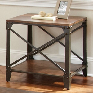 Winston Square End Table - Distressed Tobacco, Antiqued Metal 