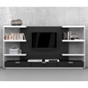 Modern TV Wall System - Lighted Shelves, Drawers, Black Lacquer - UNIQ-XJH06-BLK