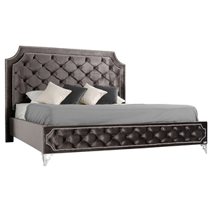 Modrest Leilah Transitional Fabric Platform Bed - Tufted, Dark Gray 