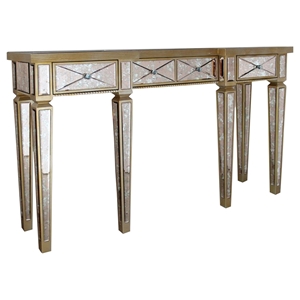 Modrest Harmon Transitional Mirror Console Table - 4 Drawers, Gold 