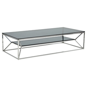 Modrest Facet Glass Coffee Table - Shelf, Smoked 