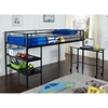 Twin Loft Bed with Desk and Shelves - Metal, Black Finish - WAL-BTLD46SPBL