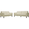 Caledonia 2-Piece Leather Sofa Set - Tufted, Cream - WI-1197-SEATER-DU017-L016-SET