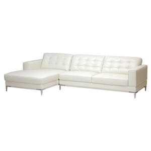 Babbitt Sectional Sofa - Ivory Leather, Left Facing Chaise 