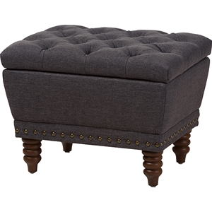 Annabelle Upholstered Storage Ottoman - Button Tufted, Dark Gray 
