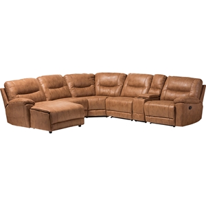Mistral 6-Piece Recliner Sectional - Palomino Suede, Light Brown 