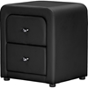 Bourbon Faux Leather Nightstand - 2 Drawers, Black - WI-BBT3074-BLACK-NS