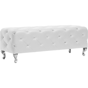 Stella Faux Leather Bench - Crystal Tufted, White 