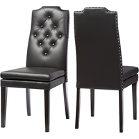 Dylin Faux Leather Nailheads Dining Chair - Button Tufted, Black (Set of 2)