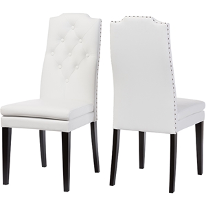 Dylin Faux Leather Nailheads Dining Chair - Button Tufted, White (Set of 2) 