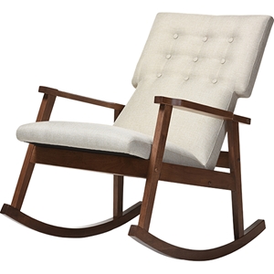 Agatha Upholstered Rocking Chair - Button Tufted, Light Beige 