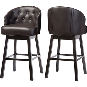 Avril Faux Leather Swivel Barstool - Nailhead, Button Tufted, Brown (Set of 2) 