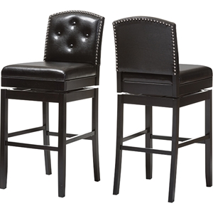 Ginaro Faux Leather Swivel Bar Stool - Button Tufted, Dark Brown (Set of 2) 