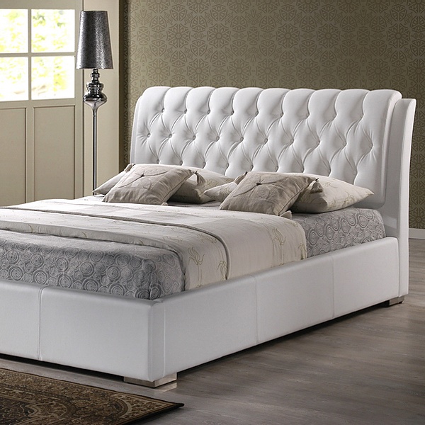 Bianca Queen Platform Bed - Diamond Tufts, Metal Legs, White | DCG Stores