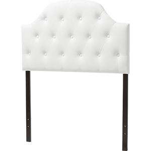 Morris Faux Leather Scalloped Twin Headboard - Button Tufted, White 