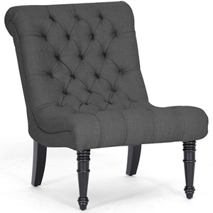 Caelie Tufted Lounge Chair - Scroll Back, Black Legs, Gray Linen 