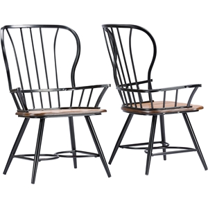 Longford Dining Arm Chair - Walnut Brown, Black (Set of 2) 