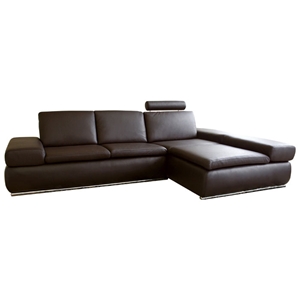 Champagne Leather Sofa with Chaise  in Dark Brown 