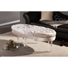 Edna Oval Microsuede Upholstered Ottoman Bench - Button Tufted, Beige - WI-DB-188-BEIGE