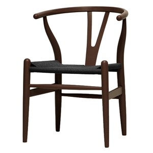 Hans Wegner Style Wishbone Chair - Brown Frame, Black Seat 