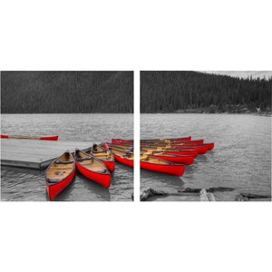 Crimson Canoes Mounted Photography Print Diptych - Multicolor 