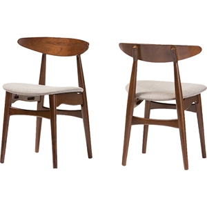 Flora Dining Chair - Light Gray, Oak Medium Brown (Set of 2) 