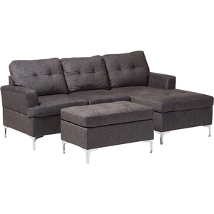 Riley 3-Piece Sectional Sofa - Ottoman, Gray 